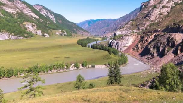 Tempo Voltas Ondas Spray Espuma Rio Katun Nas Montanhas Altai — Vídeo de Stock