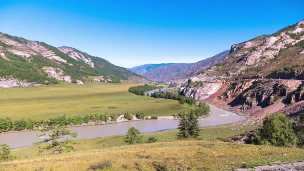 Zaman Dalgalar Sprey Köpük Nehir Katun Altay Dağları Nda Tur — Stok video