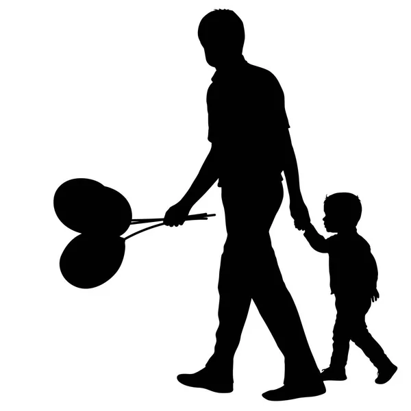 Silhouette of happy family with balloons in hand on a white background — Stock Vector