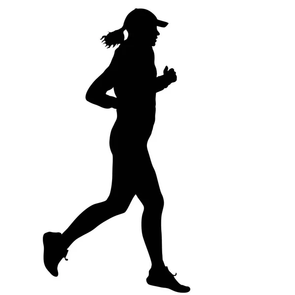 Silhouettes noires Runners sprint femmes sur fond blanc — Image vectorielle