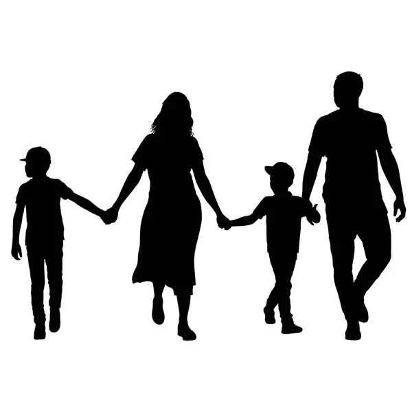 Silhouette einer glücklichen Familie auf weißem Hintergrund — Stockvektor