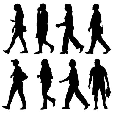 Set Siyah siluet adam ve kadın ayakta, beyaz arka plan üzerinde insanlar