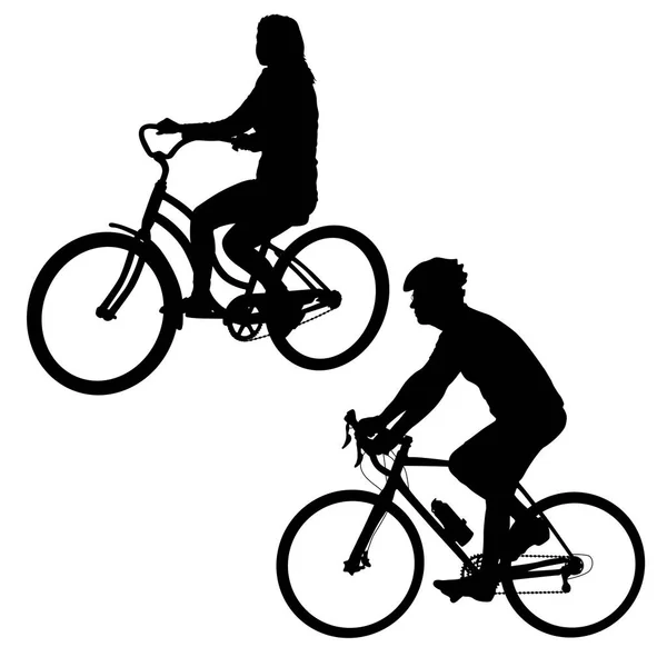 Nastavit siluetu cyklista samec a samice na bílém pozadí — Stockový vektor