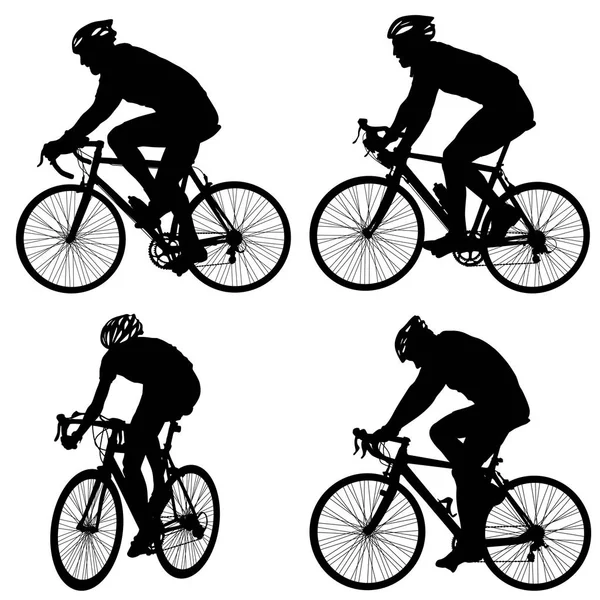 Set silhouette of a cyclist male on white background — Stock Vector