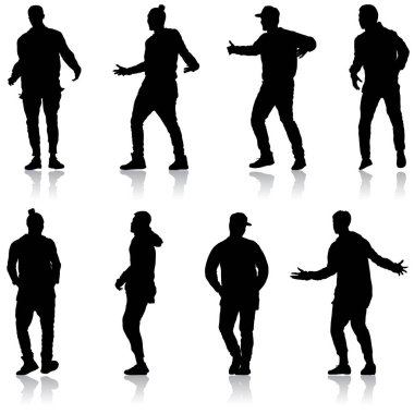 Ayakta, insanlar beyaz arka planda siyah siluet adam ayarla