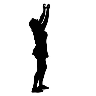 Siyah beyaz bir arka plan üzerinde kaldırdı kol ile kadın siluetleri