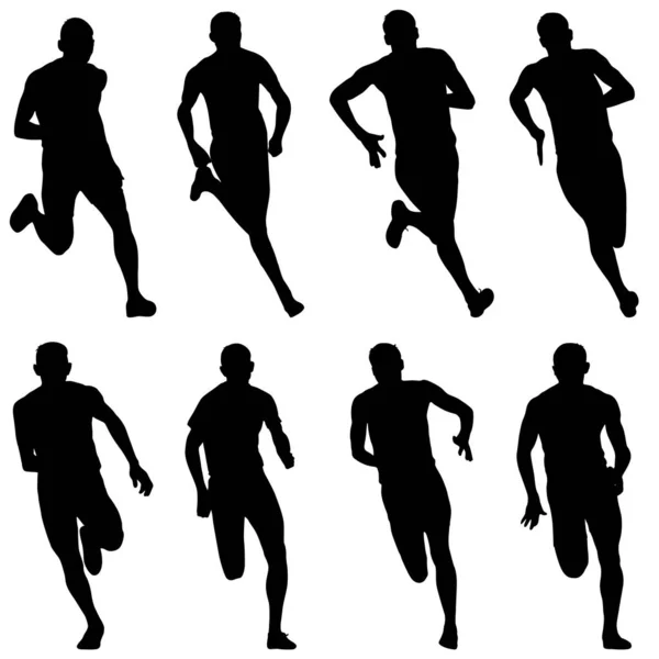 Conjunto de silhuetas Corredores em sprint, homens — Vetor de Stock