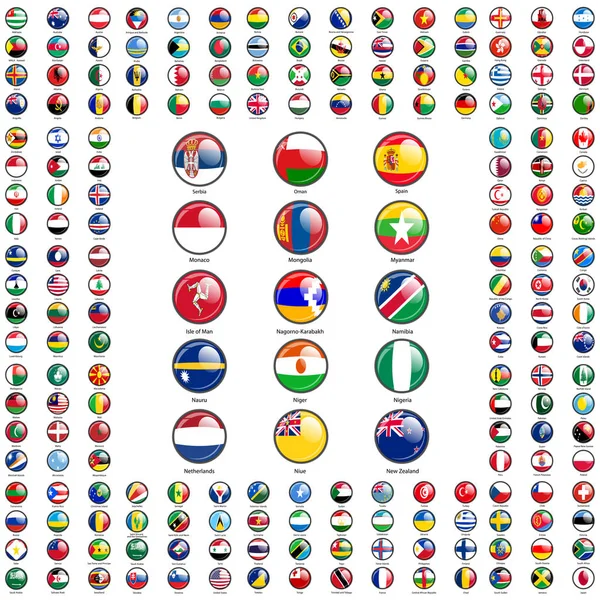 Set circle icon Flags of world sovereign states signed by the countries names — Stock Vector