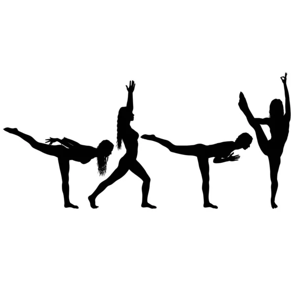 Set silueta chica en yoga clase en pose sobre un fondo blanco — Archivo Imágenes Vectoriales