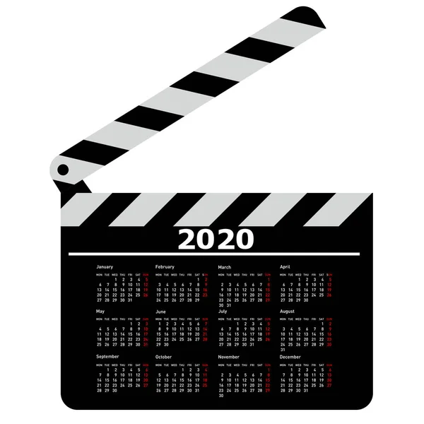 Calendario para 2020, tablero de aplausos de película sobre un fondo blanco — Vector de stock