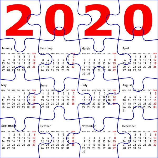 Календарь на 2020 год, текстура головоломки фон — стоковый вектор