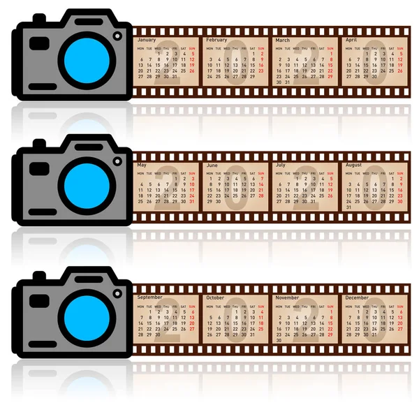 Stylischer Kalender für die Kamera 2020 mit 35mm-Film — Stockvektor