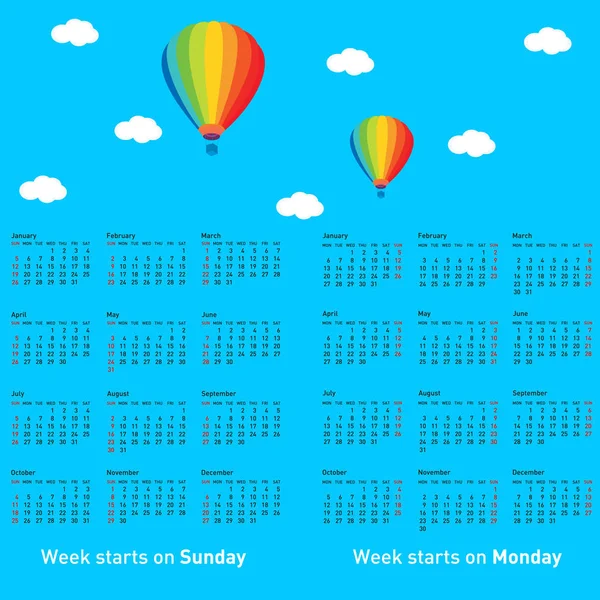 青空に向かう風船で2020年のカレンダー — ストックベクタ