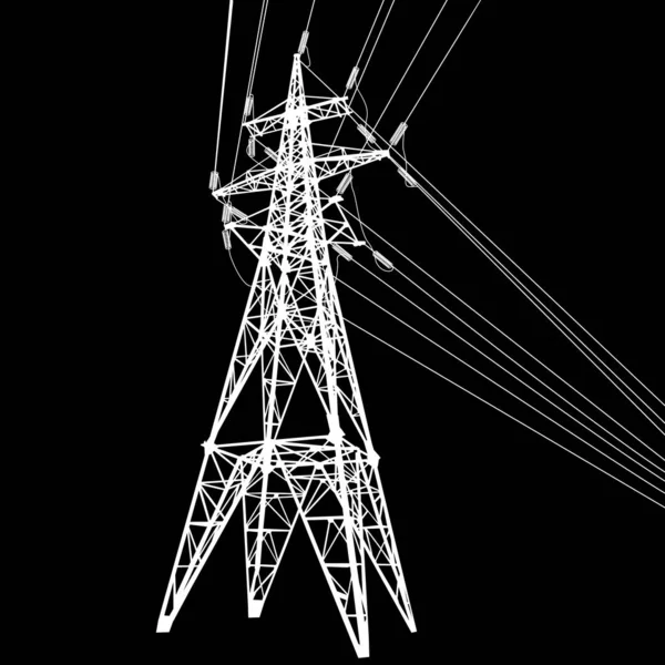 Silueta de líneas eléctricas de alto voltaje sobre fondo negro ilustración — Vector de stock