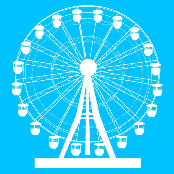 Rueda de ferris colorida de la atraktsion de la silueta en ilustración azul del fondo — Vector de stock