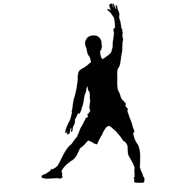 Silhouette nere uomo con braccio sollevato su sfondo bianco — Vettoriale Stock