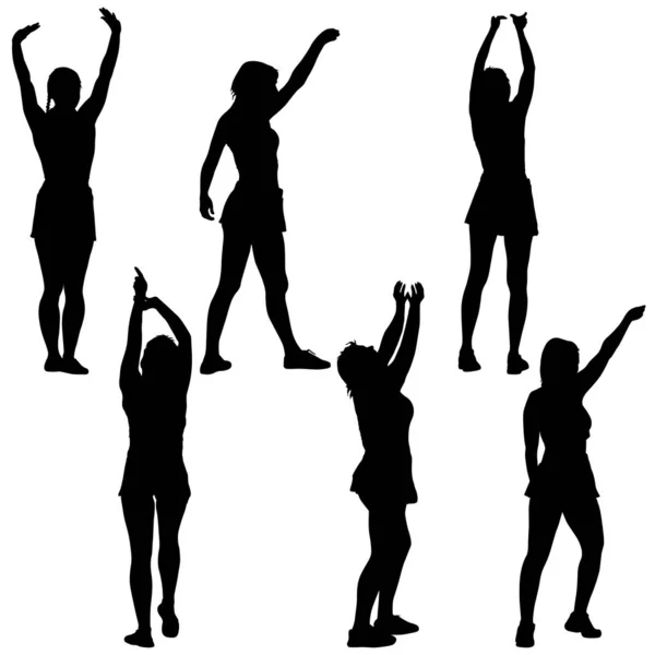 Set nero sagome donna con braccio sollevato su uno sfondo bianco — Vettoriale Stock