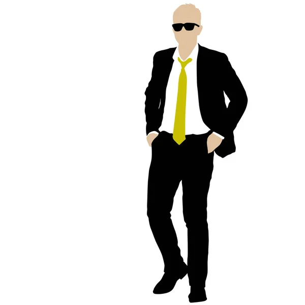 Homme d'affaires Silhouette en costume avec cravate sur fond blanc — Image vectorielle