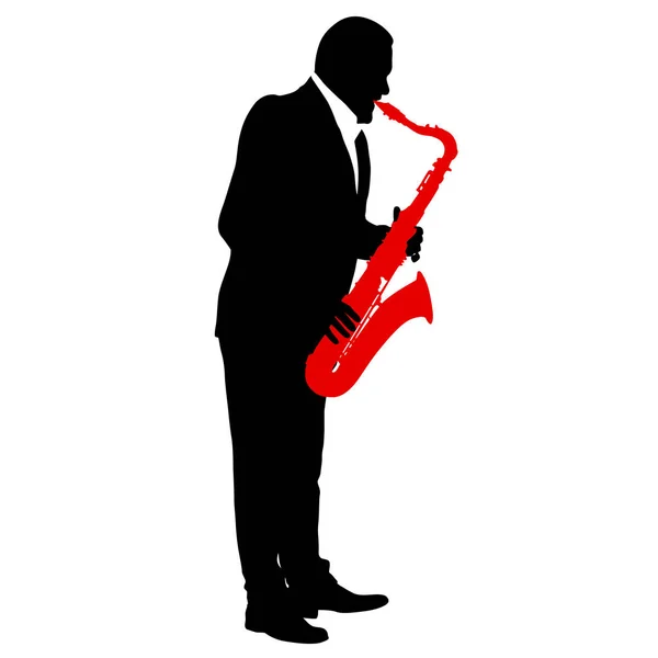 Silhouet van muzikant die saxofoon speelt op een witte achtergrond — Stockvector