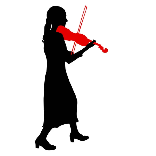 Siluetas un músico violinista tocando el violín sobre un fondo blanco — Vector de stock