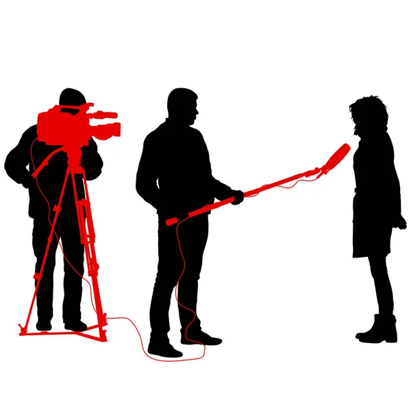 Caméraman avec caméra vidéo. Silhouettes sur fond blanc — Image vectorielle