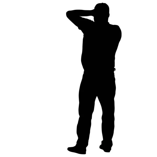 Zwarte silhouet man standing, mensen op witte achtergrond — Stockvector