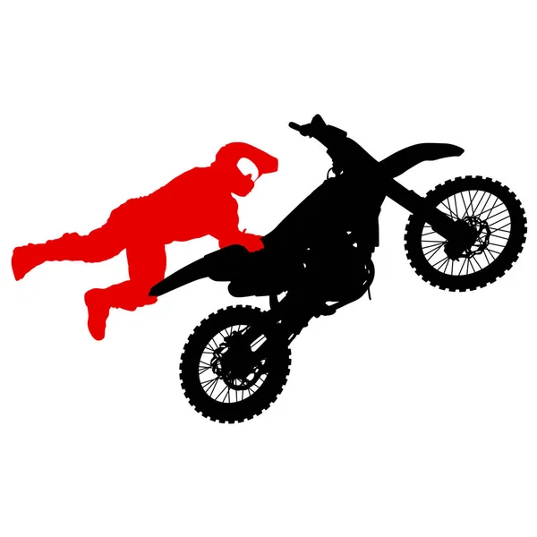 Silueta de motociclista realizando truco sobre fondo blanco — Archivo Imágenes Vectoriales