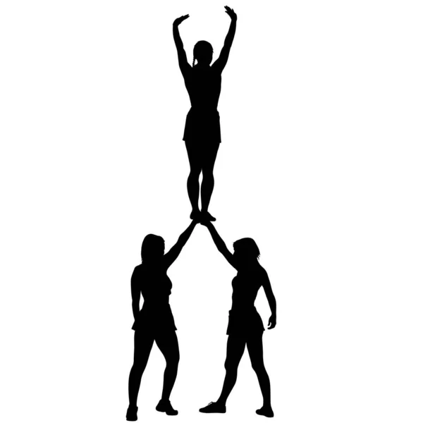 Nero acrobati silhouette spettacolo stand a portata di mano uno sfondo bianco — Vettoriale Stock