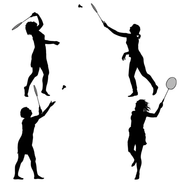 白背景女子羽毛球运动员的黑色背景轮廓 — 图库矢量图片