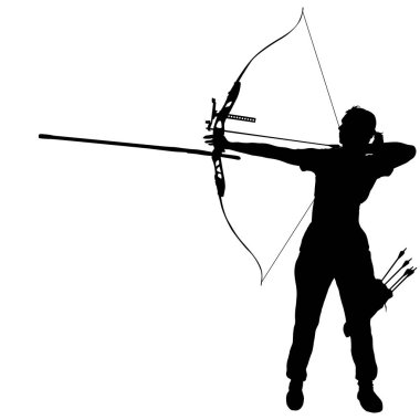 Bir yay bükme ve hedef hedefleyen siluet çekici kadın archer