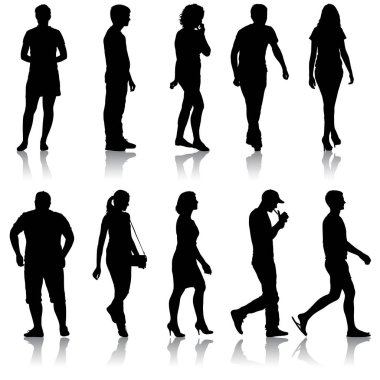 Beyaz Arkaplanda Duran Siluet Grubu