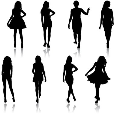 Güzel moda kız siluet beyaz bir arka plan üzerinde