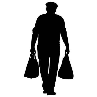 Beyaz Arka Plan üzerinde çanta ve alışveriş ile İnsanlar Siluet