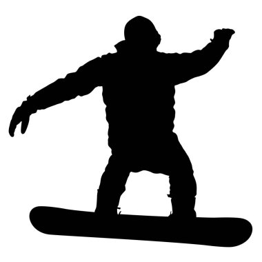 Siyah beyaz arka plan üzerinde snowboard siluetleri. Vektör Hüseyin