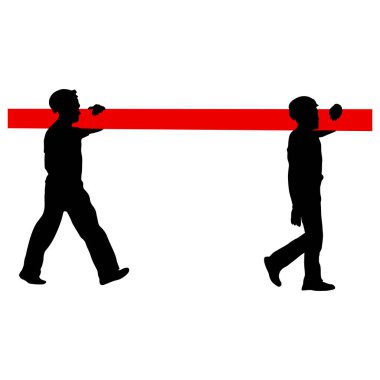 Siluet iki inşaat işçileri taşıyan boru. Vektör çizim