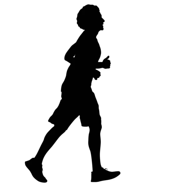 黑色侧写短跑运动员以白色背景冲刺男子 — 图库矢量图片