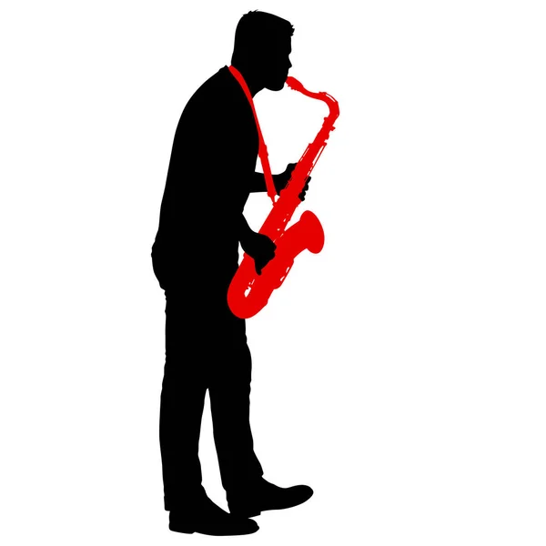 Silueta de músico tocando el saxofón sobre un fondo blanco — Archivo Imágenes Vectoriales