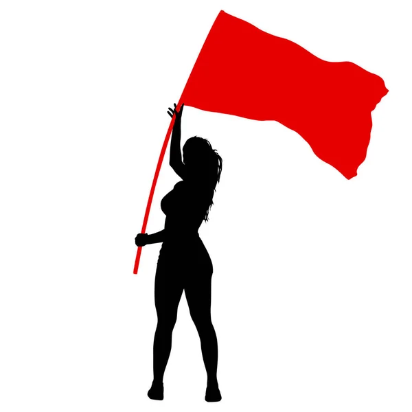 Silhuetas pretas de mulher com bandeira sobre fundo branco — Vetor de Stock