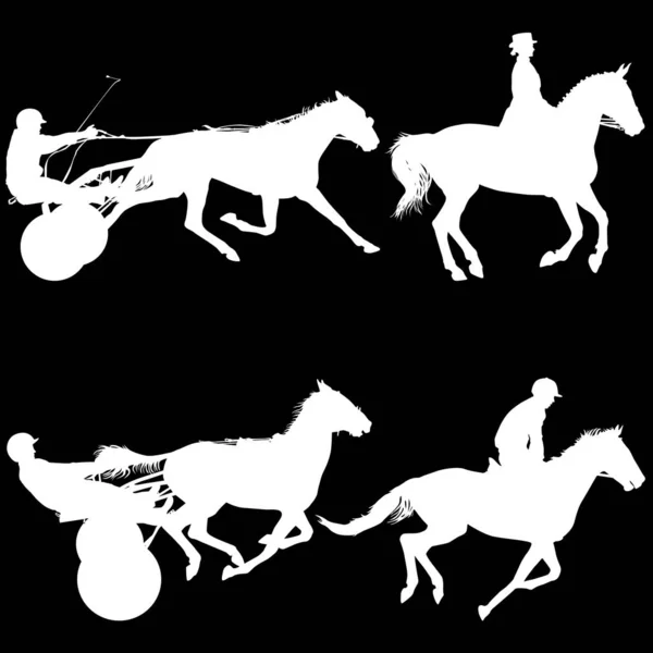 Set silhouette noire de cheval et jockey — Image vectorielle