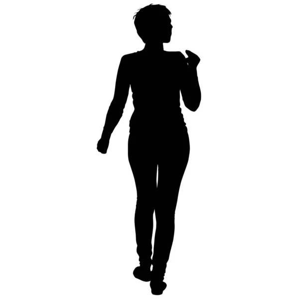 Black silhouette woman standing, people on white background — Stock Vector