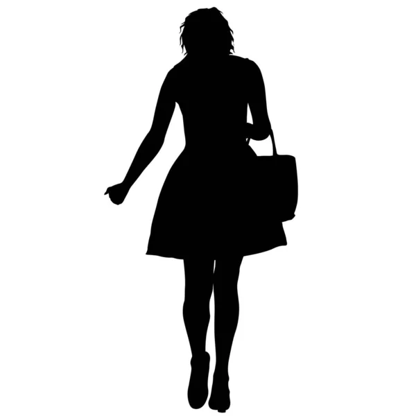 Black silhouette woman standing, people on white background — Stock Vector