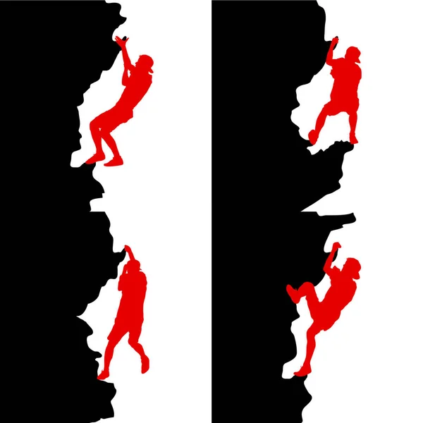 Set negro silueta escalador de roca sobre fondo blanco — Archivo Imágenes Vectoriales