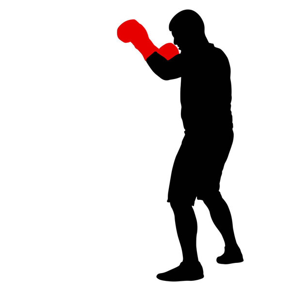 Black silhouette of an athlete boxer on a white background