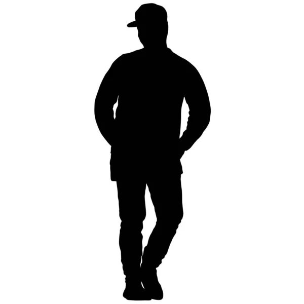 Zwarte silhouet man standing, mensen op witte achtergrond — Stockvector