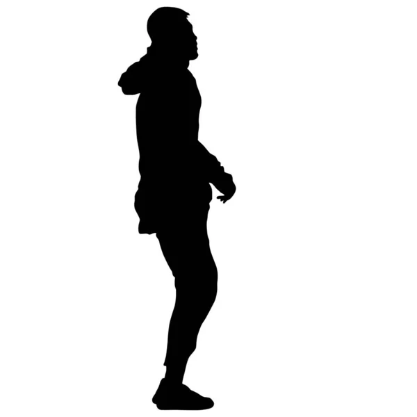 Silhouette noire homme debout, les gens sur fond blanc — Image vectorielle