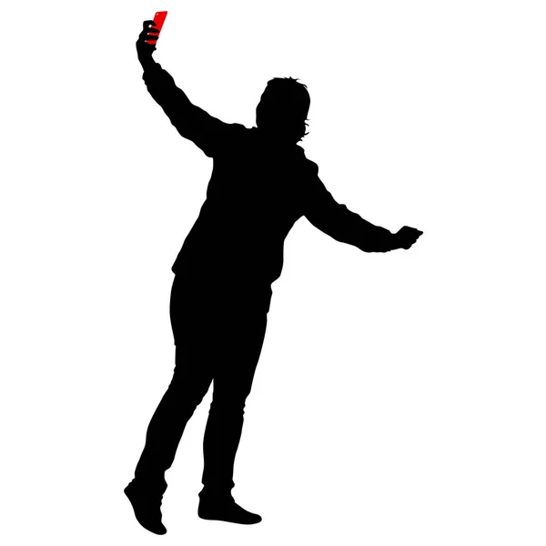 Silhouettes femme prenant selfie avec smartphone sur fond blanc — Image vectorielle
