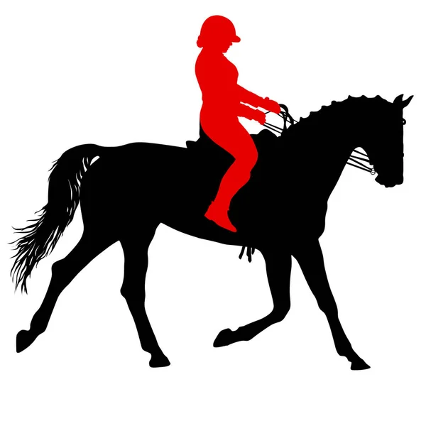 La silhouette noire du cheval et du jockey — Image vectorielle