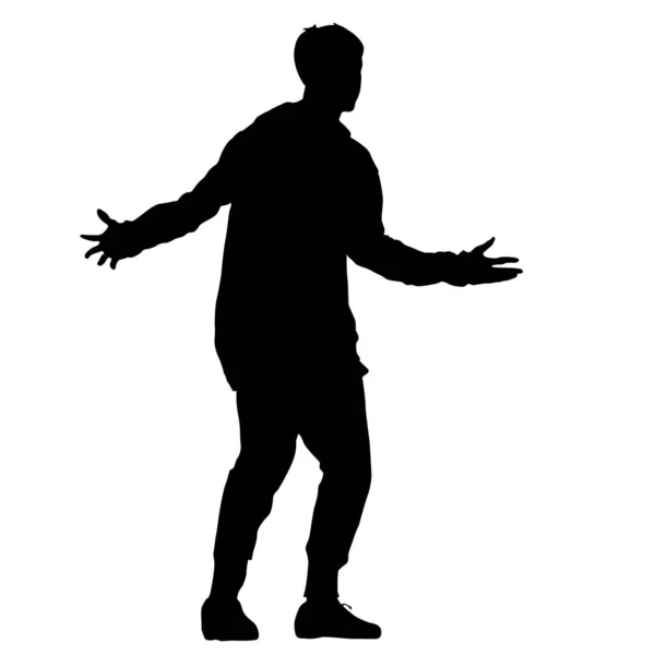 Black silhouette man standing, people on white background — Stock Vector