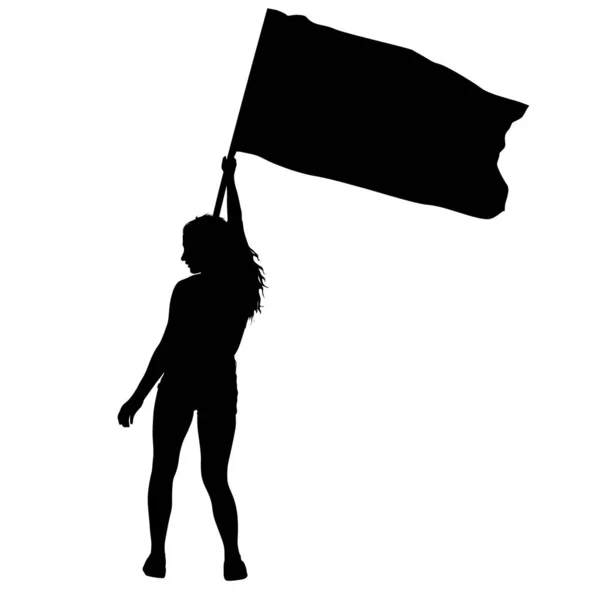 Silhuetas pretas de mulher com bandeira sobre fundo branco — Vetor de Stock