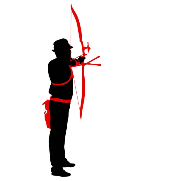 Silhouette attractive male archer bending a bow and aiming in the target — Stock Vector